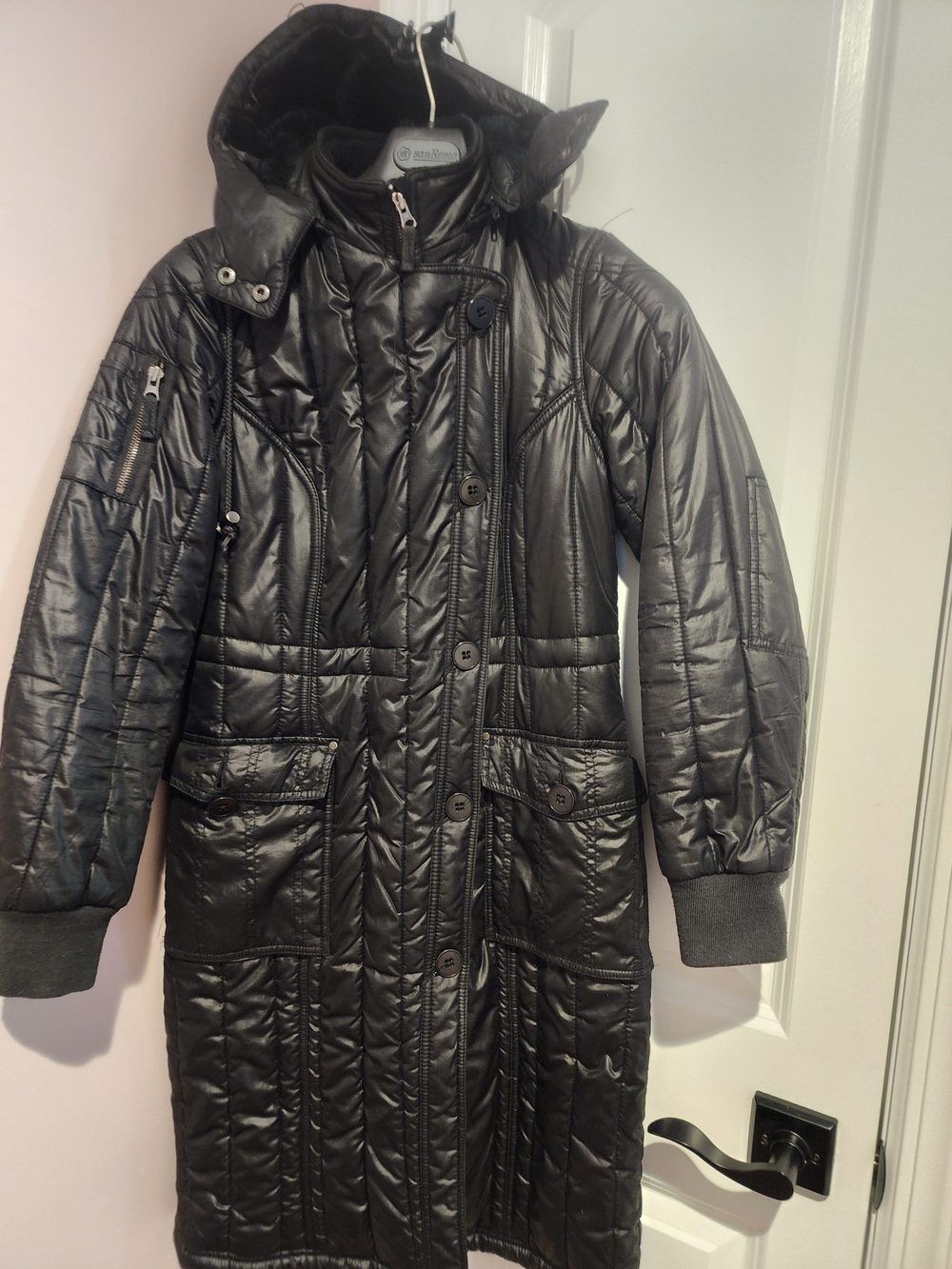 Triple Five Soul Black Quilted Long Puffer Coat with Hood